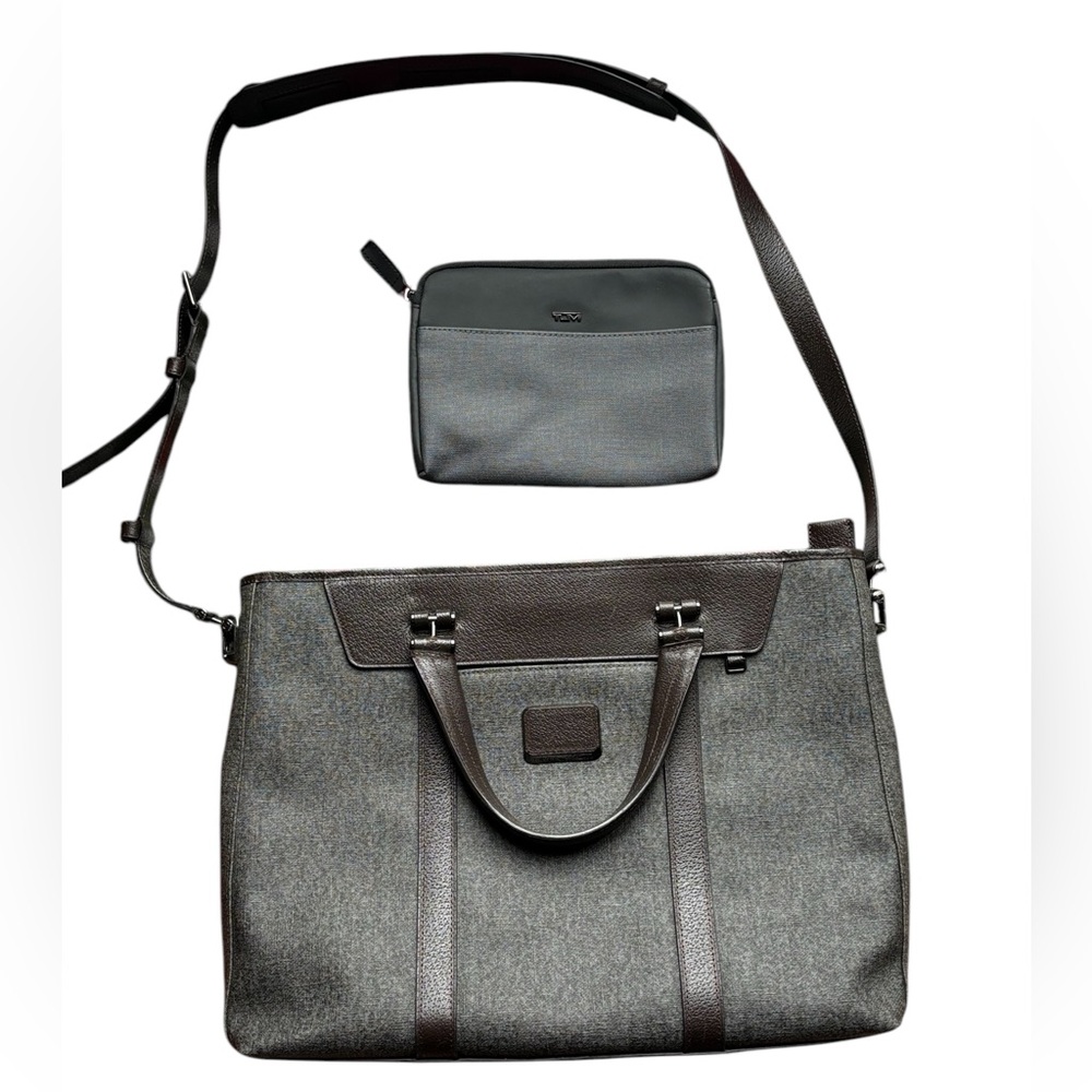 Gender Neutral Tumi  Earl Grey Slim Laptop Bag with Tumi for Delta clutch